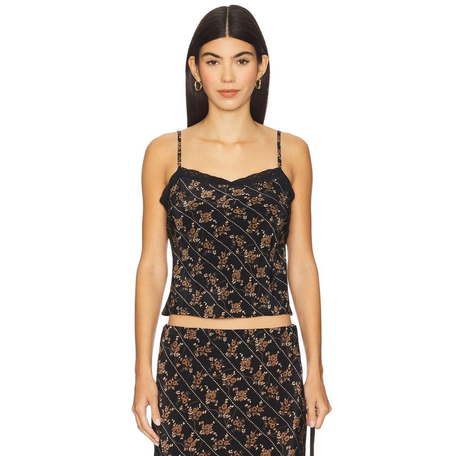 Free People Bali Margot Blouse Tank Cami Top Floral Print Crochet Lace S 280979